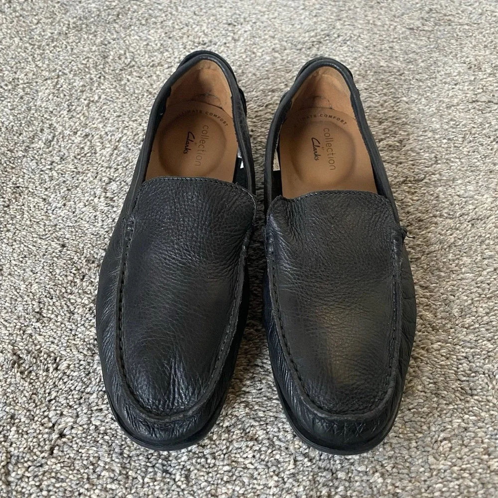 Clarks Collection Loafer Moccasins Size 8M EU 41 Black Soft Leather Comfort